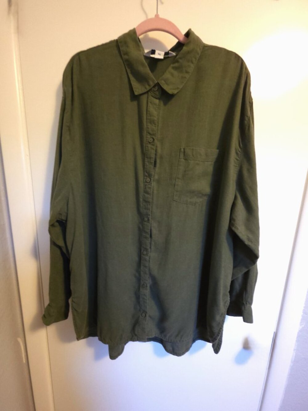 Old Navy Boyfriend Shirt XXL Olive Green Linen Blend Oversized Button Up